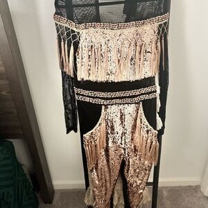 Black and Gold Sequin Fringe Outfit